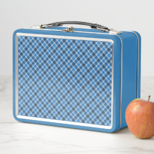 Basic Blue/Baby Blue Gingham Diagonal Plaid Metal Lunch Box
