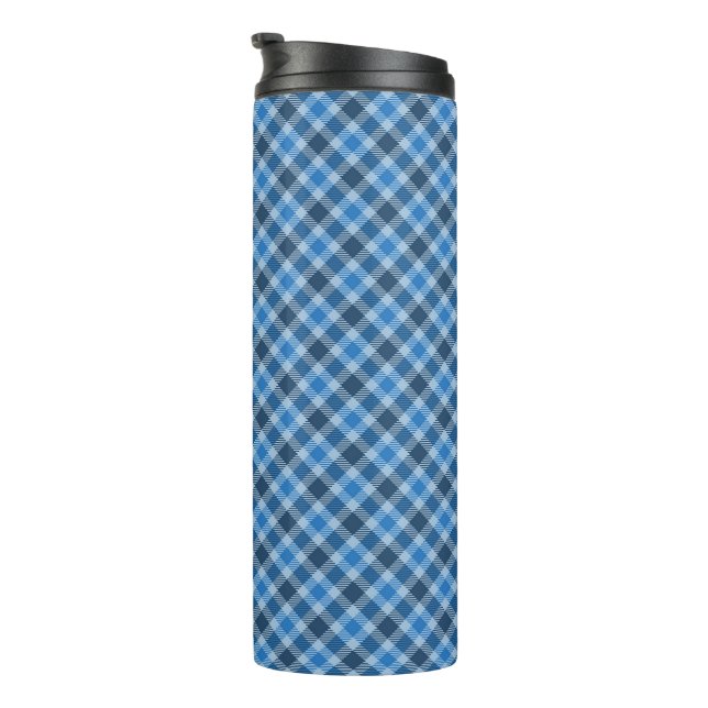 Basic Blue/Baby Blue Gingham Diagonal Plaid Thermal Tumbler (Rotated Right)