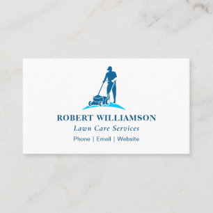 Basic Blue Lawn Mowing And Landscaping Business Card