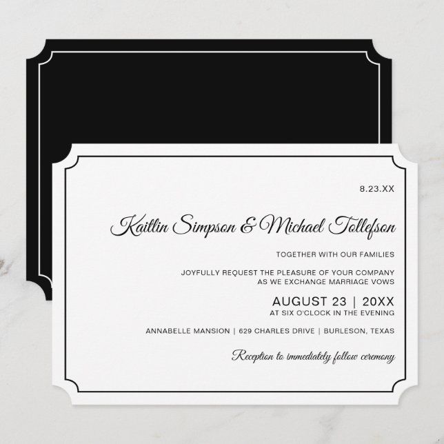 Basic Border Elegant Wedding Invitations (Black) (Front/Back)