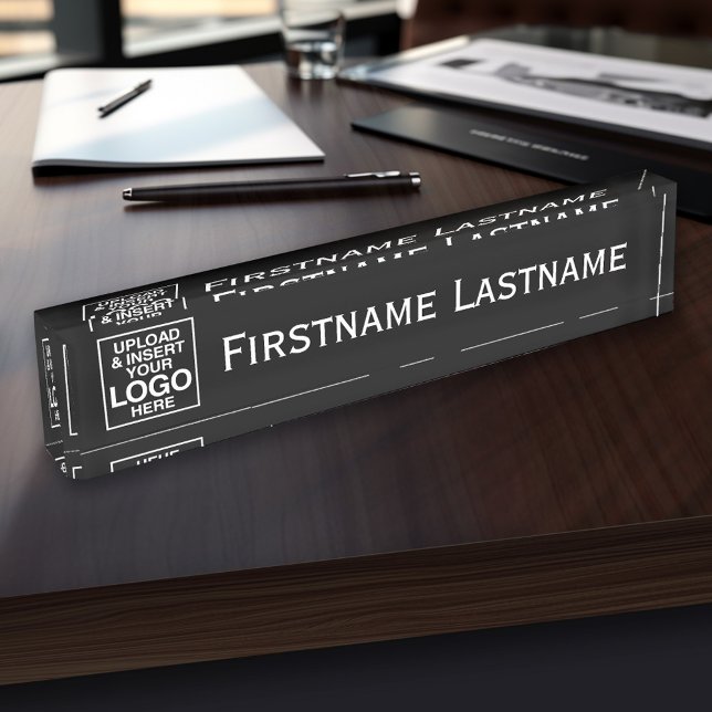 Basic Business Design with Logo and Full Name Nameplate (Personalized Name Plate - Custom Logo Executive Desk Plate with Name and Professional Title)