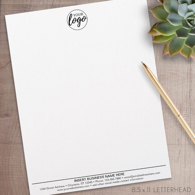 Basic Business Office Logo on Top and Contact Info Custom Letterhead (Personalized Letterhead )