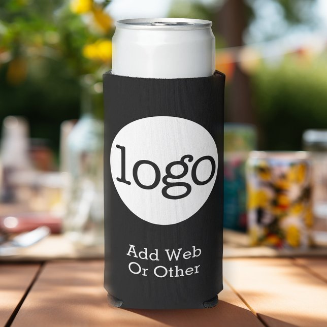 Basic Business or Office Logo Promotional Black Seltzer Can Cooler (Add Your Logo to this promotional can cooler - no minimum order required!)
