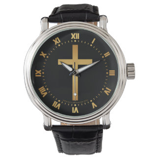 Basic Christian Cross Gold on Black Watch