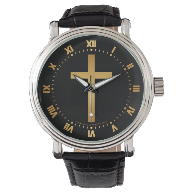 Basic Christian Cross Gold on Black Watch (Front)