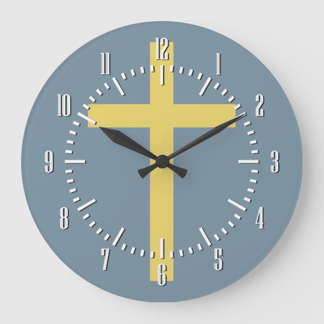 Basic Christian Cross Golden Ratio Yellow Blue Large Clock (Front)