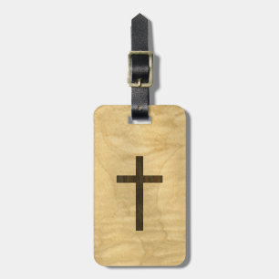Basic Christian Cross Wooden Veneer Maple Rosewood Luggage Tag