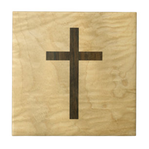 Basic Christian Cross Wooden Veneer Maple Rosewood Tile
