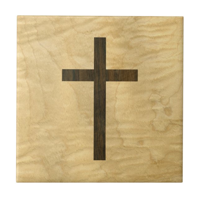 Basic Christian Cross Wooden Veneer Maple Rosewood Tile (Front)