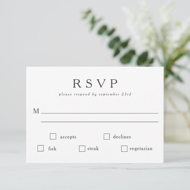 Basic Classic Black White Meal Choice QR Code RSVP Card (Standing Front)