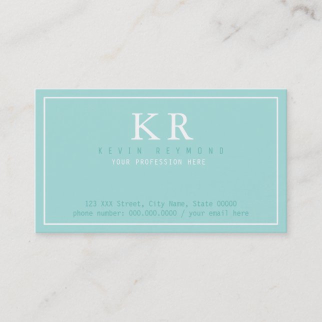 basic clean & clear turquoise blue presentation business card (Front)