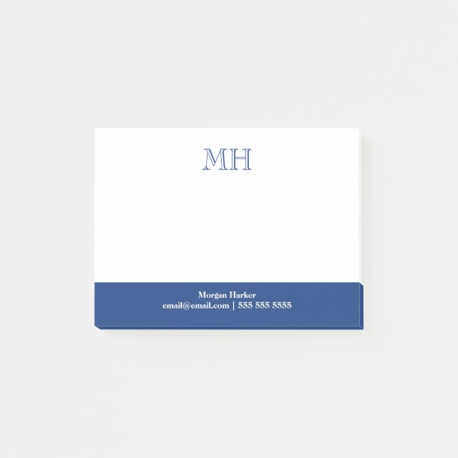 Basic Clean Initials White Blue Post-it Notes (Front)