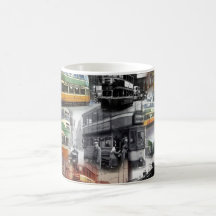 Basic coffe mug with pictures of trams of Glasgow