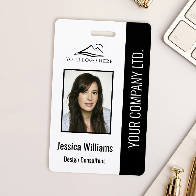 Basic Company Logo Photo Black Employee Security ID Badge (Creator Uploaded)