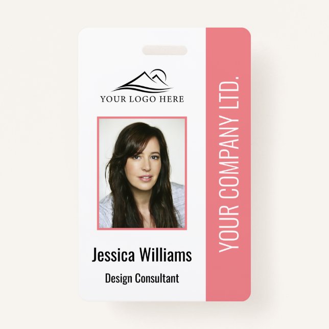 Basic Company Logo Photo Blue Employee Security ID Badge (Front)