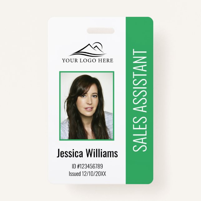 Basic Company Logo Photo Green Employee Security  ID Badge (Front)