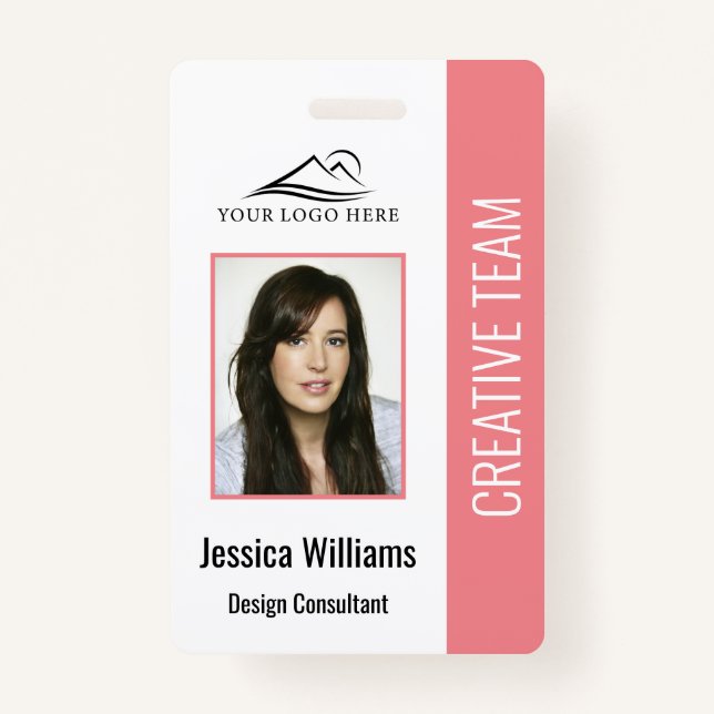 Basic Company Logo Photo Pink Employee Security ID Badge (Front)