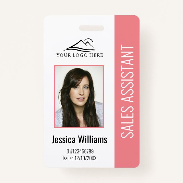 Basic Company Logo Photo Pink Employee Security ID Badge (Front)