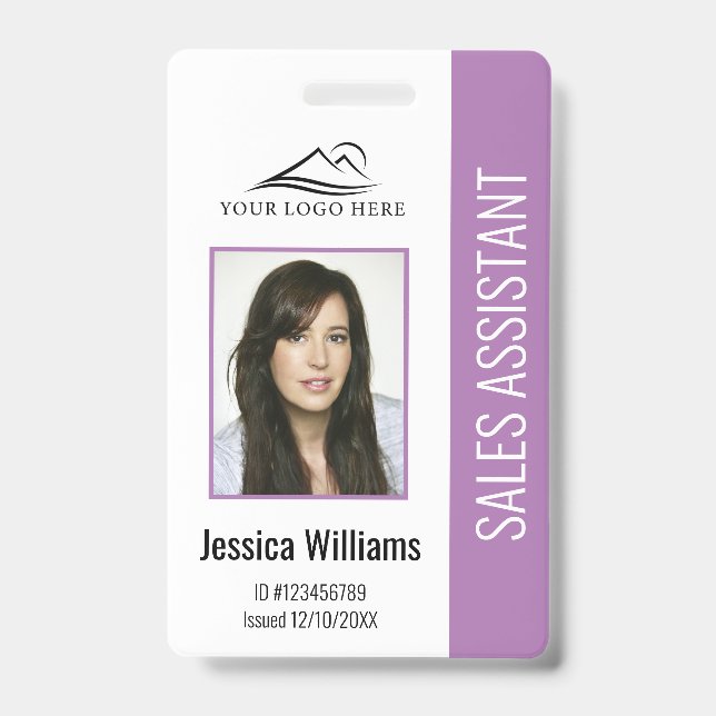 Basic Company Logo Photo Purple Employee Security ID Badge (Front)
