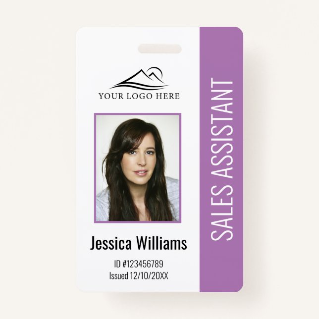 Basic Company Logo Photo Purple Employee Security ID Badge (Front)