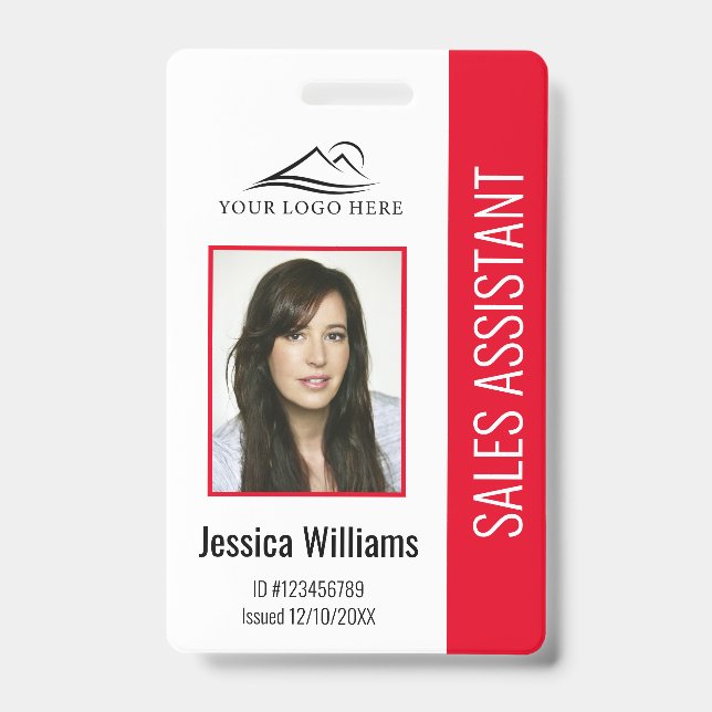 Basic Company Logo Photo Red Employee Security ID Badge (Front)