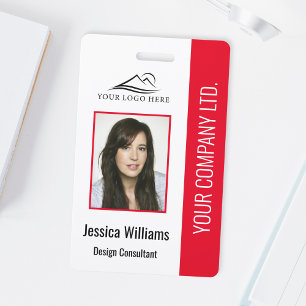 Basic Company Logo Photo Red Employee Security ID Badge