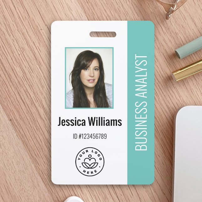 Basic Company Logo Photo Teal Employee ID  ID Badge (Creator Uploaded)