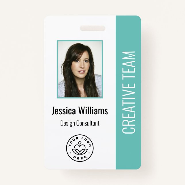 Basic Company Logo Photo Turquoise Employee ID ID Badge (Front)