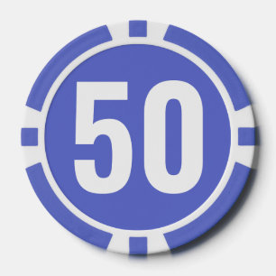 Basic Dark Blue White Bold Number Poker Chips