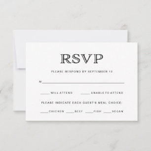 Basic Elegant Black and White Wedding Meal Choice RSVP Card