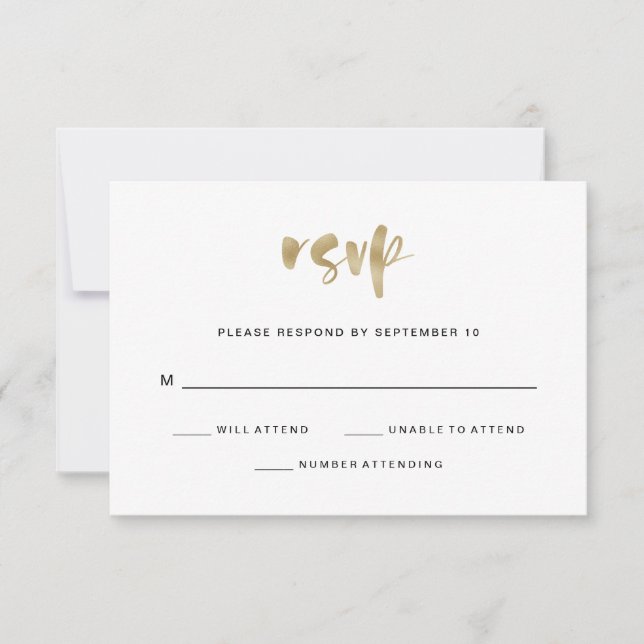 Basic Elegant Faux Gold Wedding RSVP Card (Front)