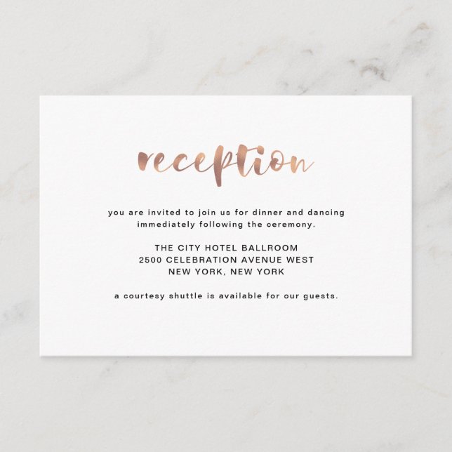 Basic Elegant Faux Rose Gold | Reception Enclosure Card (Front)