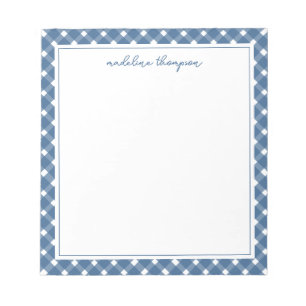 Basic Gingham Light Navy Blue Border Notepad