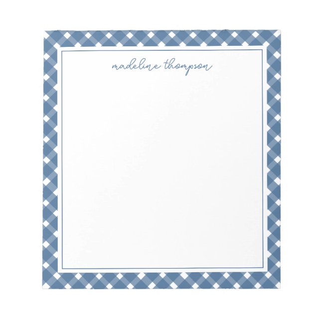 Basic Gingham Light Navy Blue Border Notepad (Front)