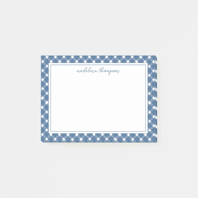 Basic Gingham Light Navy Blue Border Post-it Notes (Front)