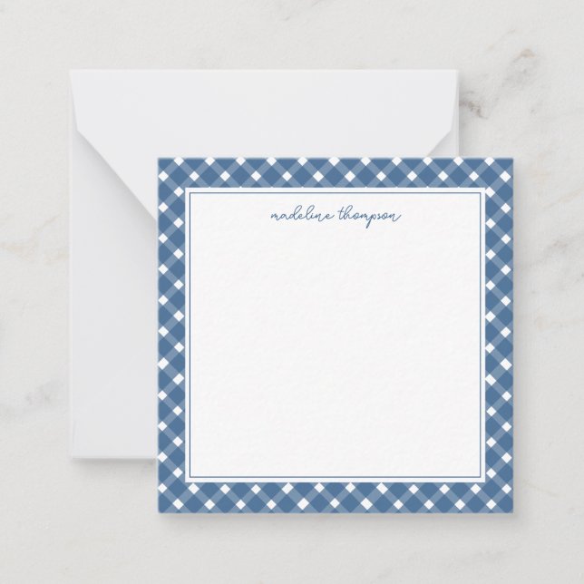 Basic Gingham Light Navy Blue Border Sqaure Card (Front)