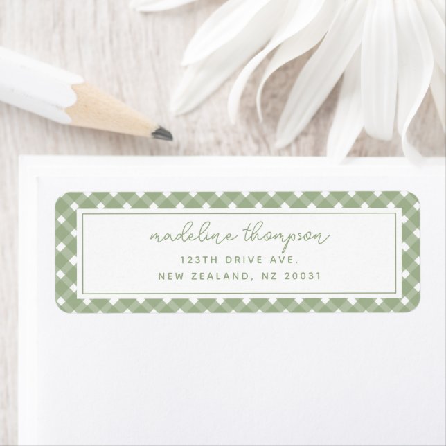 Basic Gingham Sage Green Address Label (Insitu)