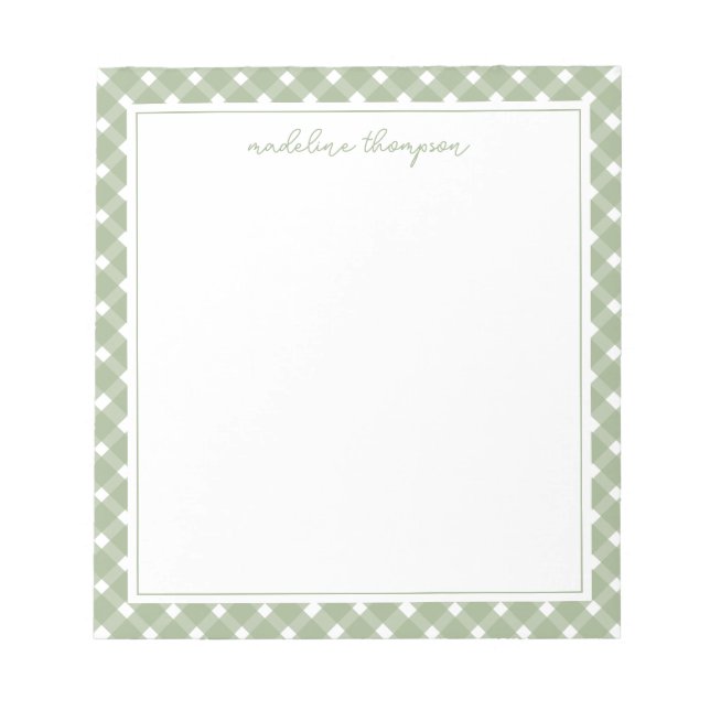 Basic Gingham Sage Green Border Notepad (Front)
