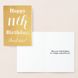 Basic Gold Foil 11th Birthday + Custom Name Foil Card