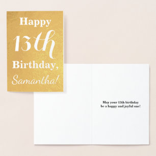 Basic Gold Foil 13th Birthday + Custom Name Foil Card