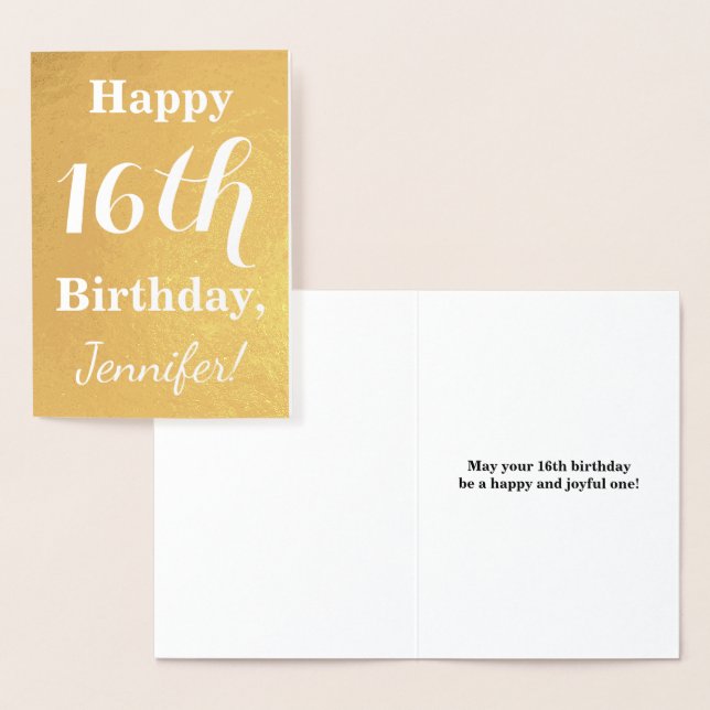 Basic Gold Foil 16th Birthday + Custom Name Card (Display)