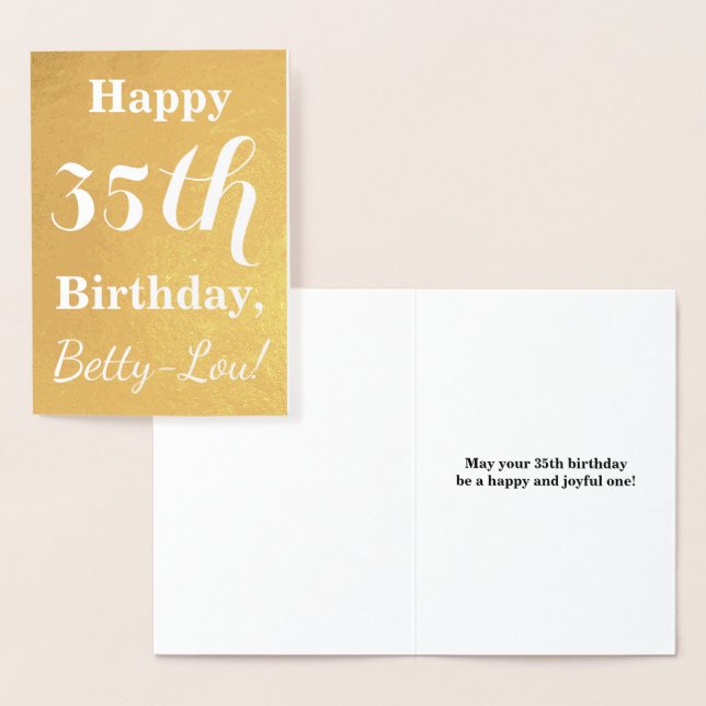 Basic Gold Foil 35th Birthday + Custom Name Foil Card (Display)