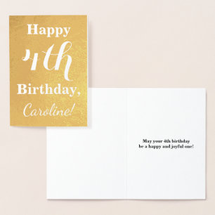 Basic Gold Foil 4th Birthday + Custom Name Foil Card
