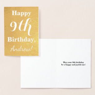 Basic Gold Foil 9th Birthday + Custom Name Foil Card