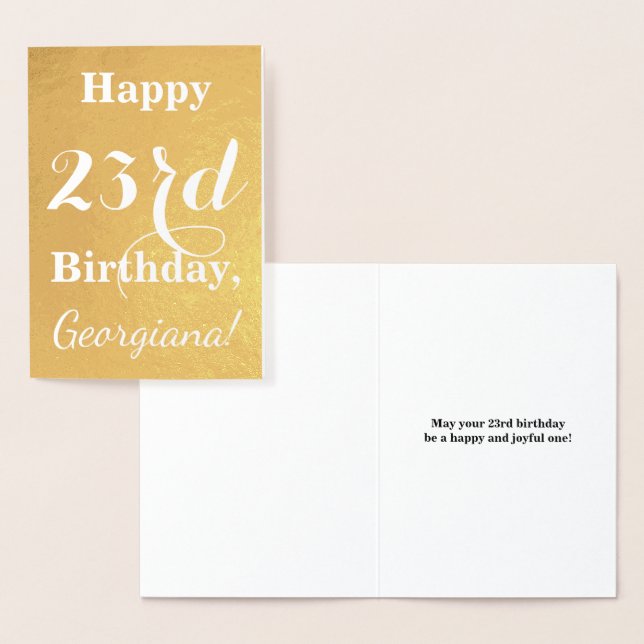 Basic Gold Foil "HAPPY 23rd BIRTHDAY"; Custom Name Card (Display)