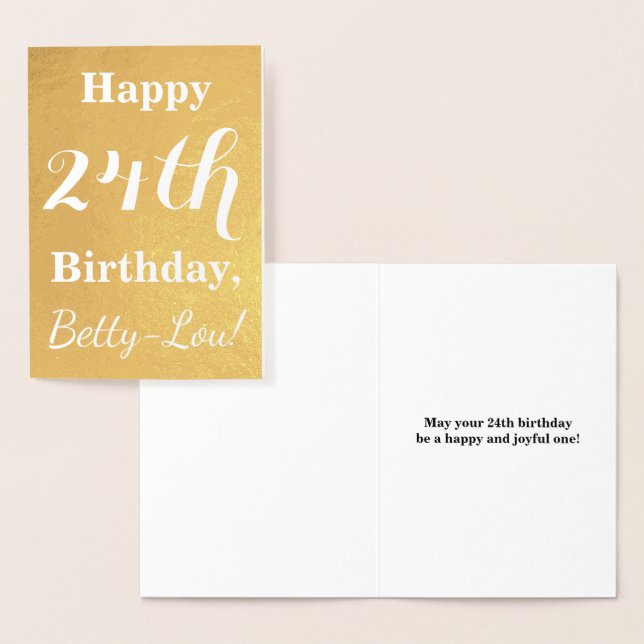 Basic Gold Foil "HAPPY 24th BIRTHDAY"; Custom Name Foil Card (Display)