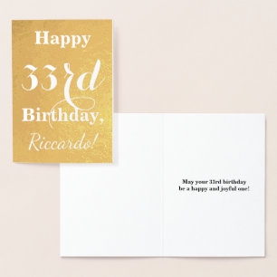 Basic Gold Foil "HAPPY 33rd BIRTHDAY"; Custom Name Card