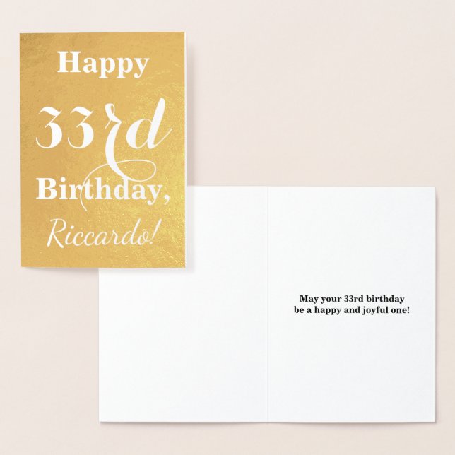 Basic Gold Foil "HAPPY 33rd BIRTHDAY"; Custom Name Foil Card (Display)