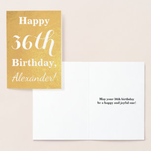 Basic Gold Foil "HAPPY 36th BIRTHDAY"; Custom Name Card
