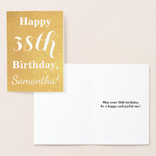 Basic Gold Foil "HAPPY 38th BIRTHDAY"; Custom Name Card